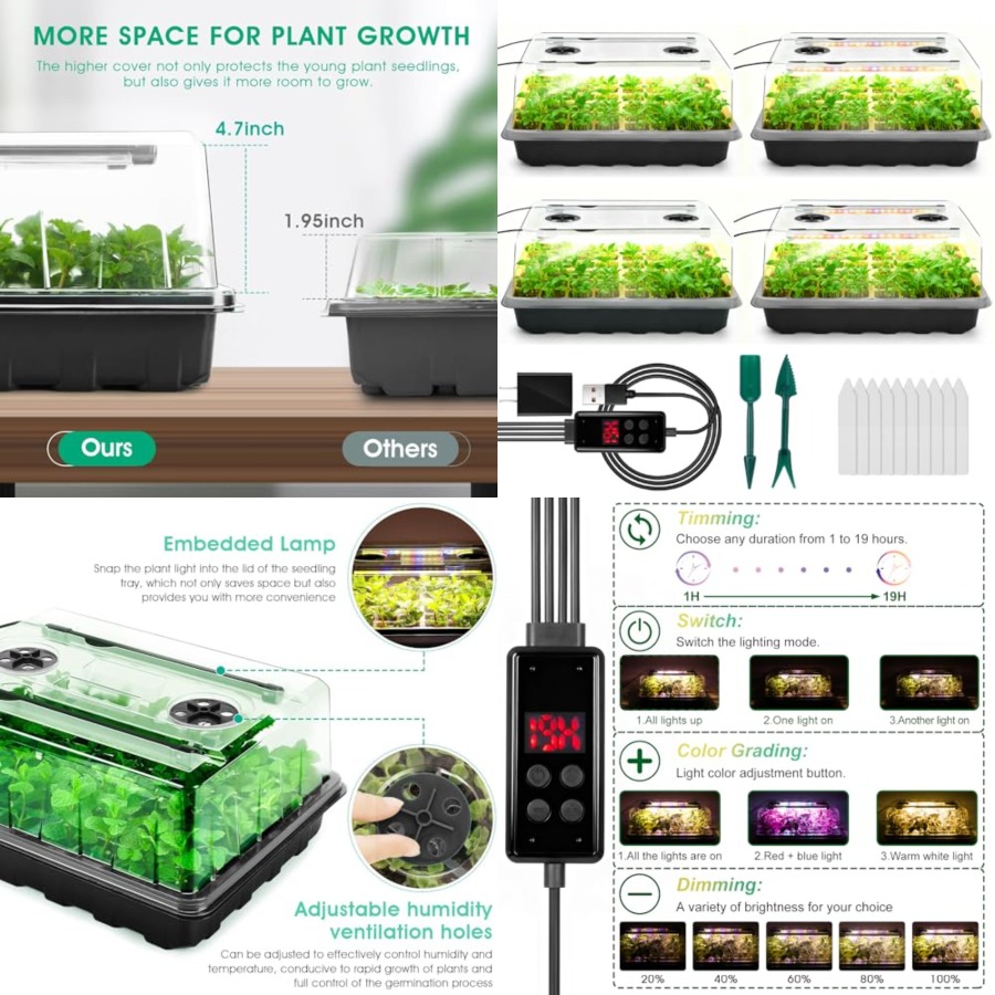 Humidity Dome Kit - Seed Starter Tray with Grow Light,