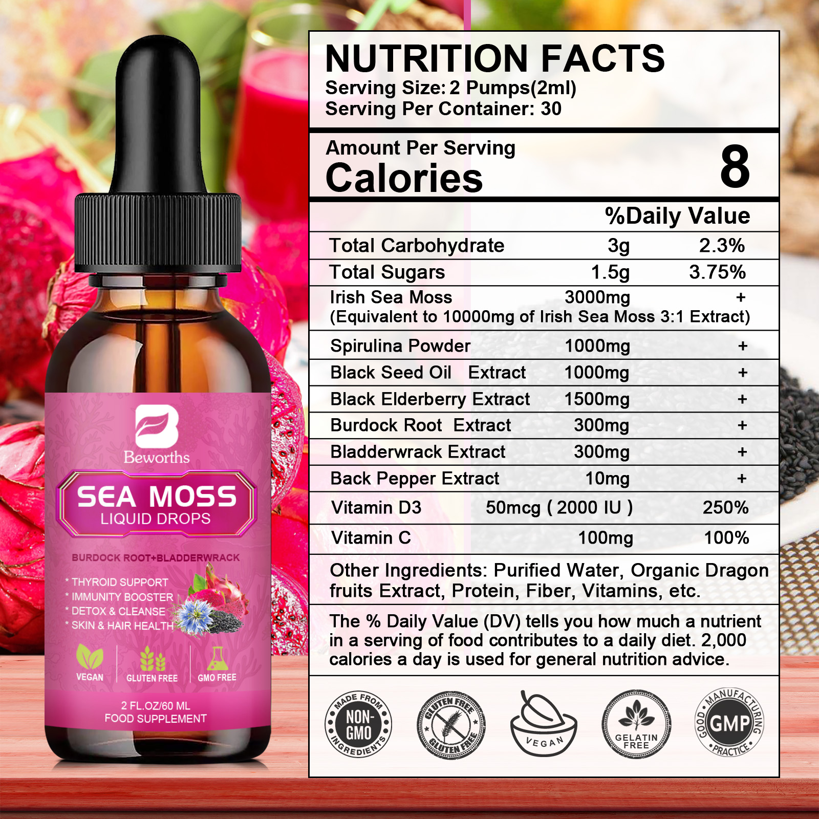 BEWORTHS 3000MG Seamoss Liquid - Root Stimulator Liquid incelemesi ve fiyatı
