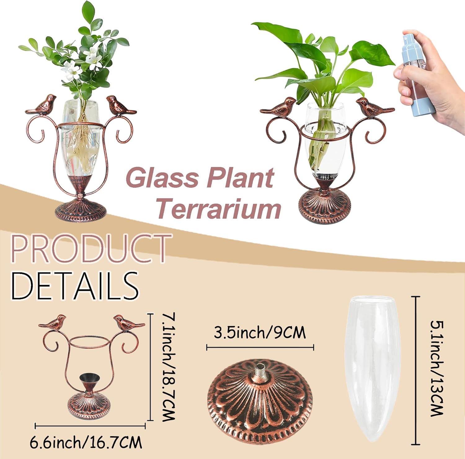 2 Vintage Copper Bird Plant Pr - Propagation Station Vase incelemesi ve fiyatı